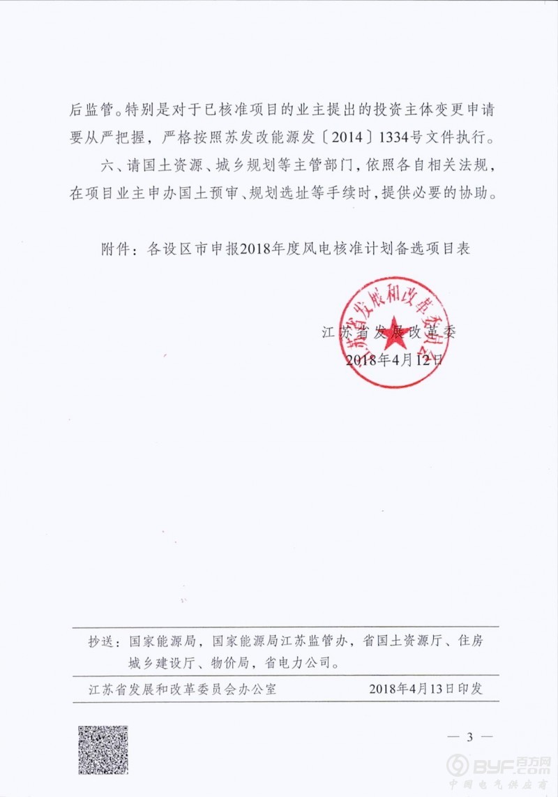 46个项目 共计258.43万千瓦！江苏省印发2018年度风电开发建设方案