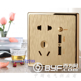 墙壁开关，土豪金大板墙壁开关，USB带五孔插座，墙壁开关厂图3
