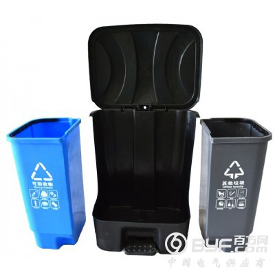 垃圾分类干湿分离60升脚踏带盖塑料环卫垃圾桶